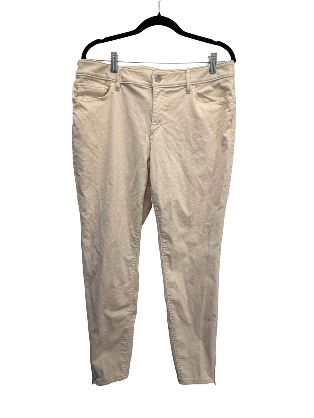 Ann Taylor LOFT Curvy Skinny Ankle Micro Corduroy Pants Womens 12 Cream Zip Hem